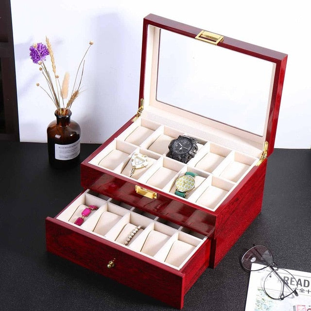 Luxury 10/20 Grids Wrist Watch Display Box Storage Holder Organizer Watch Case Jewelry Display Watch Box Wooden
