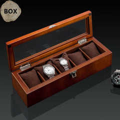Top 5 Slots Wooden Watch Display Case Black Wood Watch Storage Box With Lock Fashion Wooden Watch Gift Jewelry Cases C023