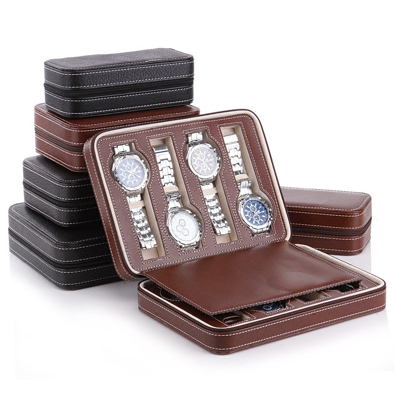 Luxury 2-8 Grids Leather Watch Box Portable travelling Watch bag Storage Watches Display Box Case Jewelry Watch Collector Case