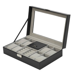 2/6/10/12 Girds Leather/Carbon Fiber Watch Box Jewelry Storage Box Organizer for Earrings Rings Bracelet Display Holder Case