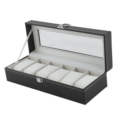 2/6/10/12 Girds Leather/Carbon Fiber Watch Box Jewelry Storage Box Organizer for Earrings Rings Bracelet Display Holder Case