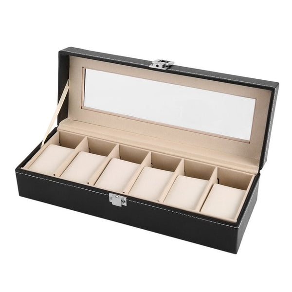 2/6/10/12 Girds Leather/Carbon Fiber Watch Box Jewelry Storage Box Organizer for Earrings Rings Bracelet Display Holder Case