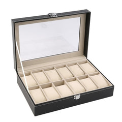 2/6/10/12 Girds Leather/Carbon Fiber Watch Box Jewelry Storage Box Organizer for Earrings Rings Bracelet Display Holder Case