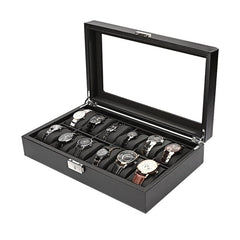 2/6/10/12 Girds Leather/Carbon Fiber Watch Box Jewelry Storage Box Organizer for Earrings Rings Bracelet Display Holder Case