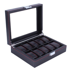 2/6/10/12 Girds Leather/Carbon Fiber Watch Box Jewelry Storage Box Organizer for Earrings Rings Bracelet Display Holder Case