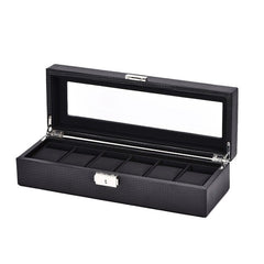 2/6/10/12 Girds Leather/Carbon Fiber Watch Box Jewelry Storage Box Organizer for Earrings Rings Bracelet Display Holder Case