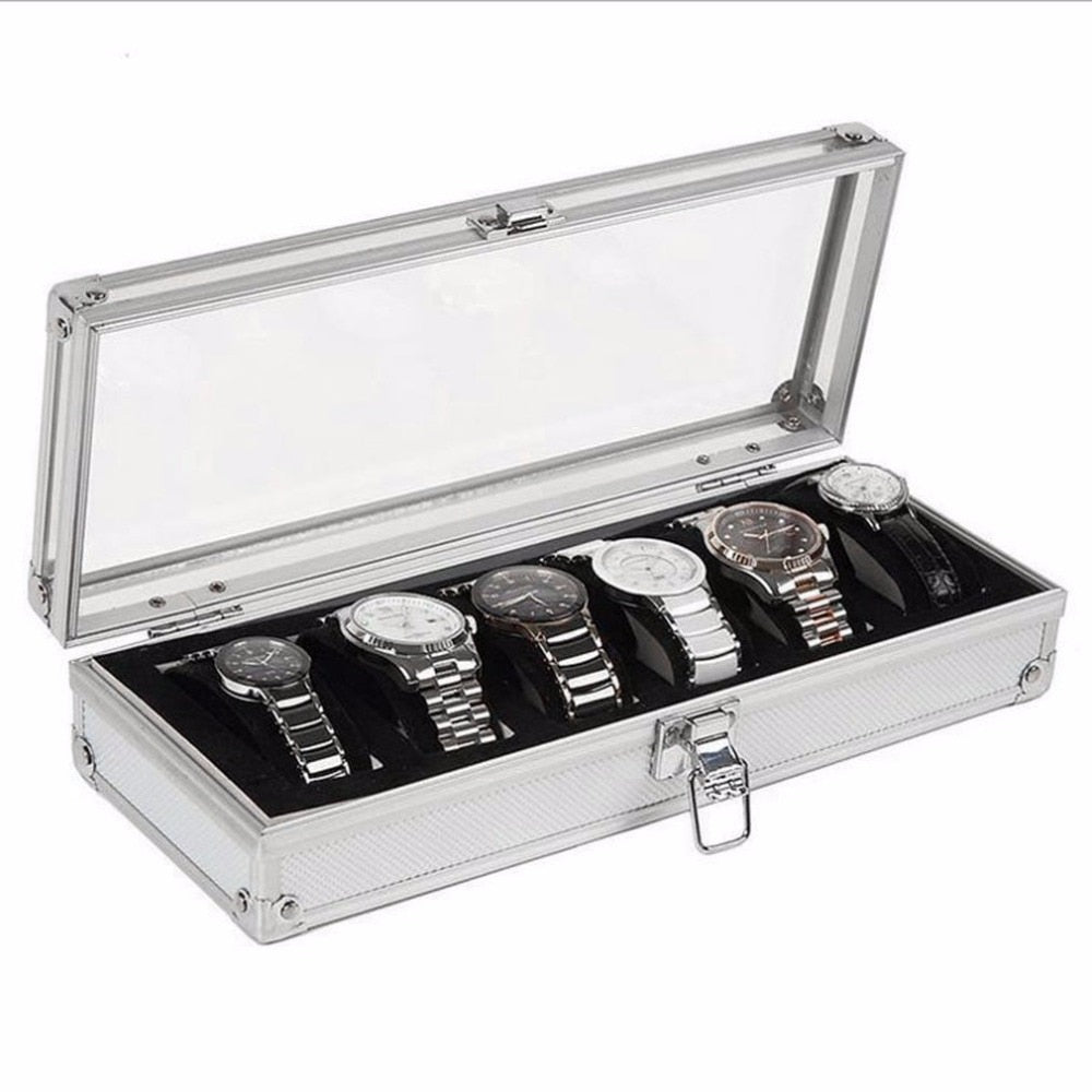 Watch Box 6 Grid Insert Slots Jewelry Watches Display Storage Box Case Aluminium Jewelry Decoration Winder