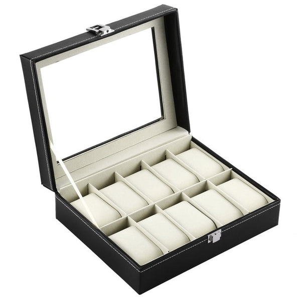 2/6/10/12 Girds Leather/Carbon Fiber Luxury Watch Box Jewelry Storage Box Organizer for Rings Bracelet Display Holder Case