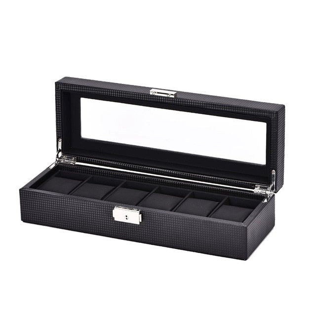 2/6/10/12 Girds Leather/Carbon Fiber Luxury Watch Box Jewelry Storage Box Organizer for Rings Bracelet Display Holder Case