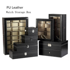 Wholesale PU Leather Watch Box Black Watch Storage Box With Window New Women Jewelry Gift Case Display Package Boxes Case
