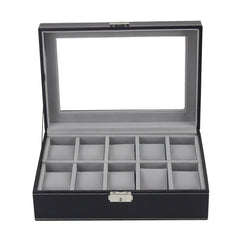 2/6/10/12 Girds Leather/Carbon Fiber Watch Box Jewelry Storage Box Organizer for Earrings Rings Bracelet Display Holder Case