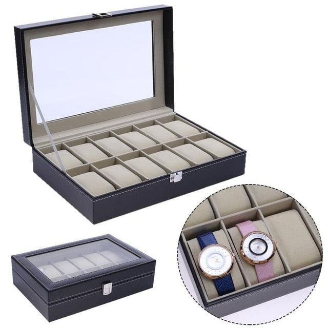 PU Leather 12 Slots Wrist Watch Display Box Storage Holder Organizer Watch Case Jewelry Dispay Watch Box High Quality
