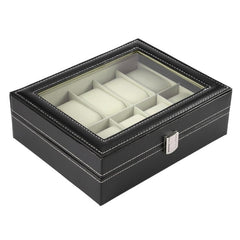 2/6/10/12 Girds Leather/Carbon Fiber Watch Box Jewelry Storage Box Organizer for Earrings Rings Bracelet Display Holder Case