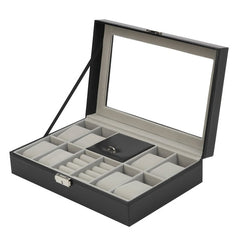 2/6/10/12 Girds Leather/Carbon Fiber Luxury Watch Box Jewelry Storage Box Watch Organizer for Rings Bracelet Display Holder Case