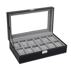 Wooden/Leather 8/10/12 Grids Watch Display Sunglass Case Durable Packaging Holder Jewelry Collection Storage Organizer Box