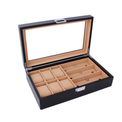 Wooden/Leather 8/10/12 Grids Watch Display Sunglass Case Durable Packaging Holder Jewelry Collection Storage Organizer Box
